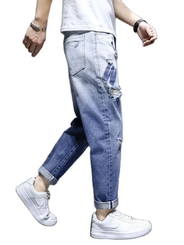 Spring Fitted Straight Denim Pants Men 