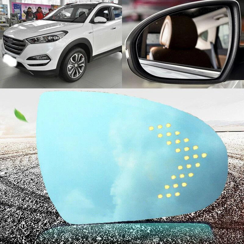 

Большое зеркало заднего вида для Hyundai Tucson 2014-2017, широкоугольное синее стекло, антибликовое покрытие, с подогревом, поворотная Одиночная лампа, бесплатная доставка