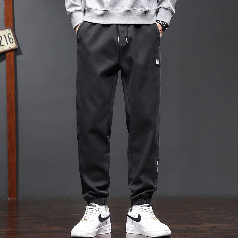 Men's Lyocell Elasticity Cargo Pants Baggy Bound Feet Sweatpants Drawstring Joggers Youth Streetwear Trousers Male Clothes 3