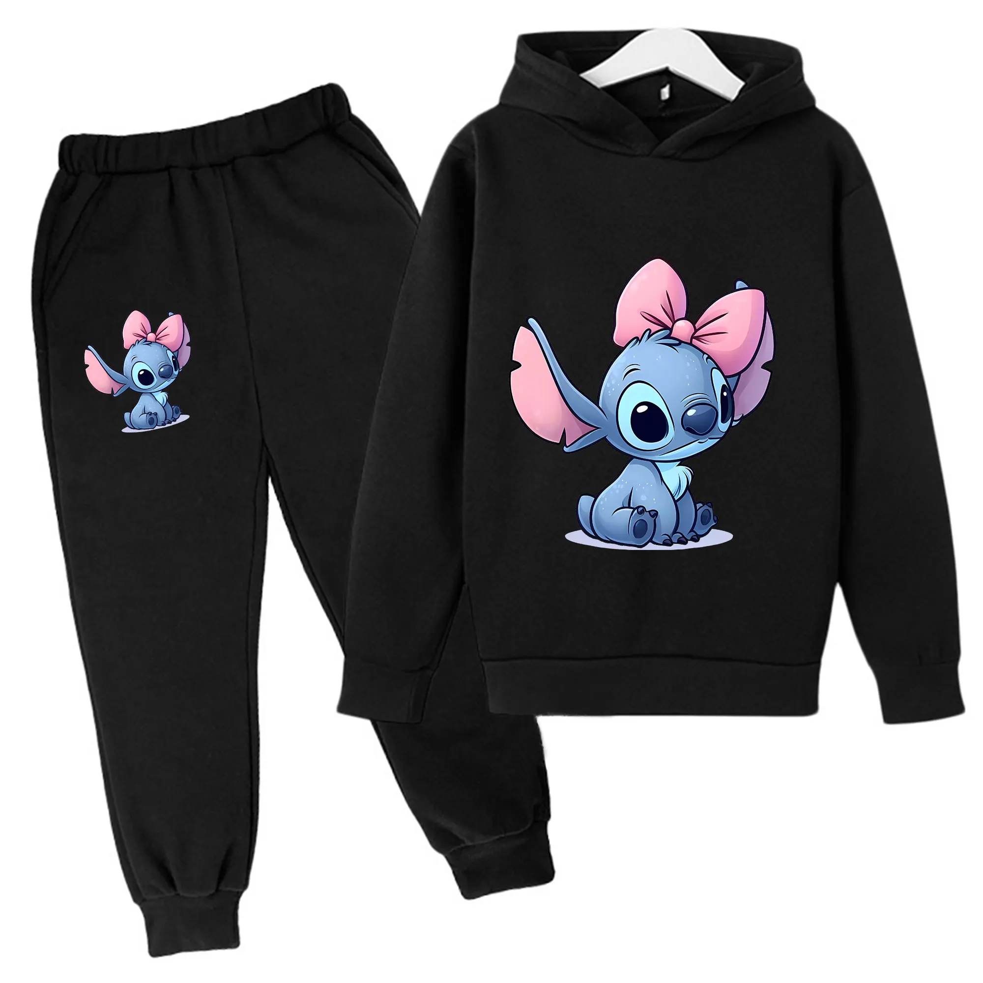 thumbnail image 1 of Sudaderas con capucha de Disney Stitch para niñas, conjuntos de ropa para niños, camisetas y pantalones para niñas, 2 piezas, conjuntos de chándal para niños, 1 of 5