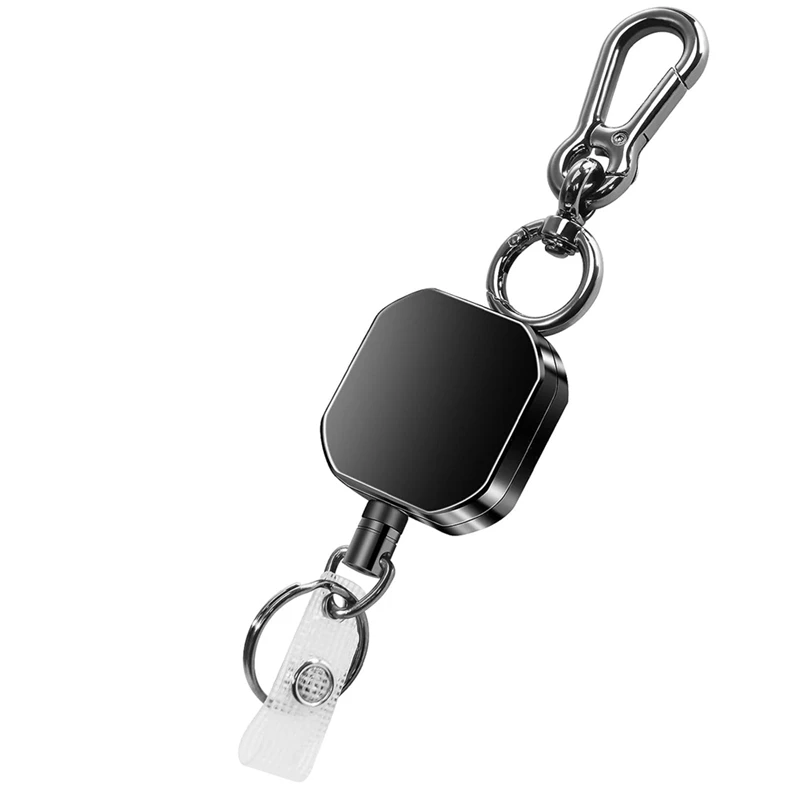 

Retractable Keychain Key Chain Heavy Duty Metal ID Badge Holder Key Reel, Carabiner Keychain With Belt Clip, 27.5Inch Steel Cord