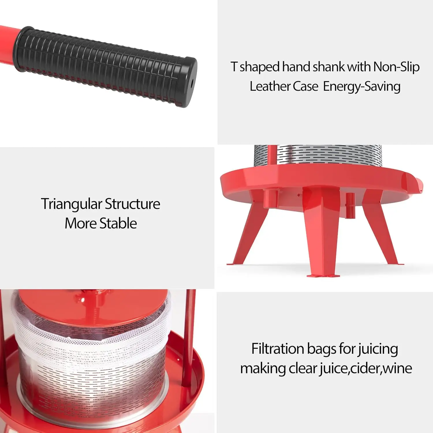 Stainless Steel Heavy-Duty T-Handle Wine Press for Fruits - 3.69 Gallon Capacity, Perfect for Apple, Grape, and Home Brewing