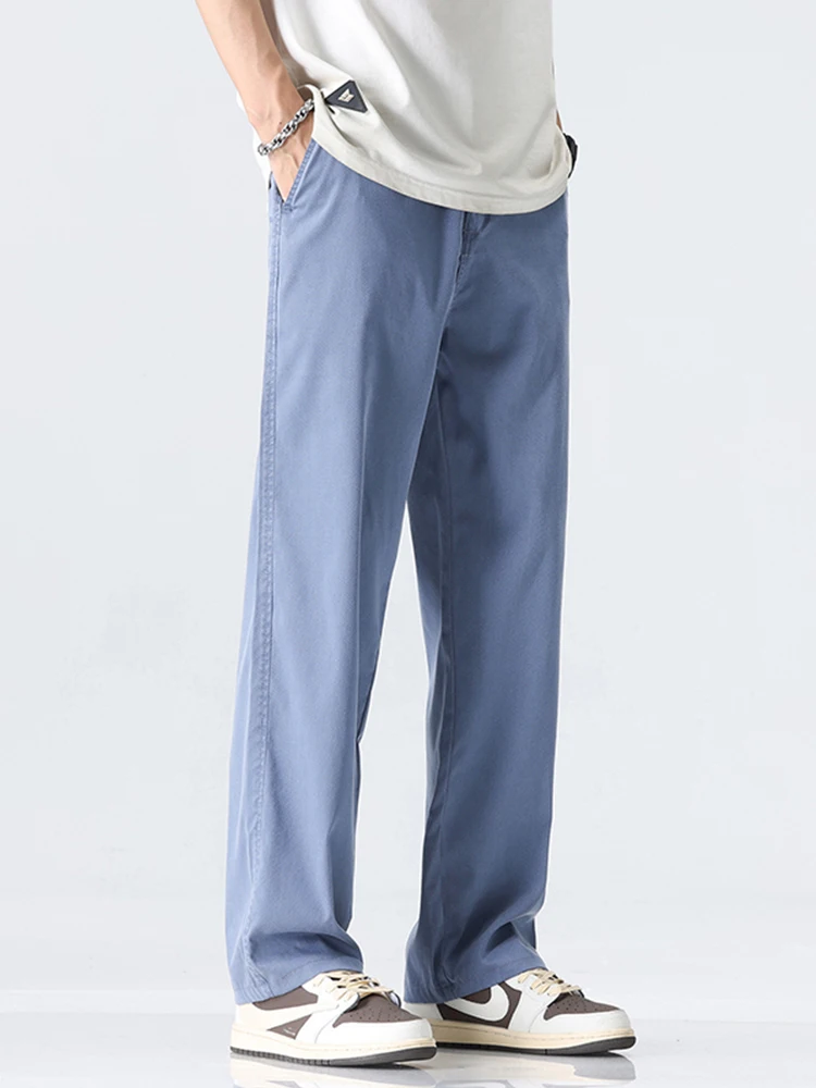 Coffee Ultra-thin Wide Pants Men Lyocell Fabric Breathable Soft Straight Casual Trousers Loose Simple Male Sweatpants 4