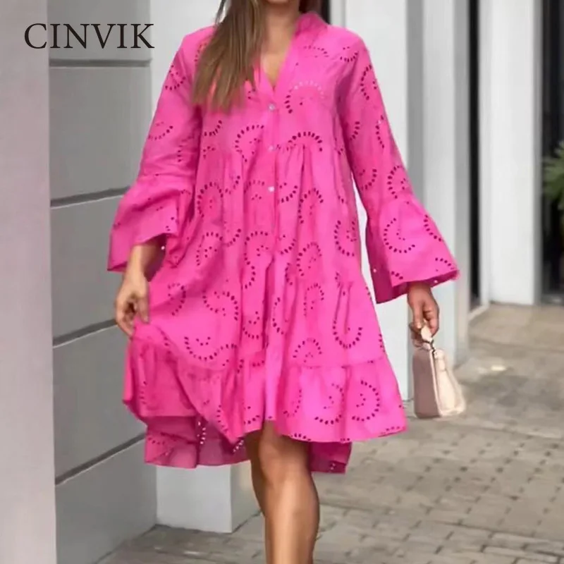 

Women Dresses Hollow Dress Sexy Bodycon Elegant Clothes V-Neck Dresses Female Clothing Loose Dress Solid Wear Mini Skirts Summer