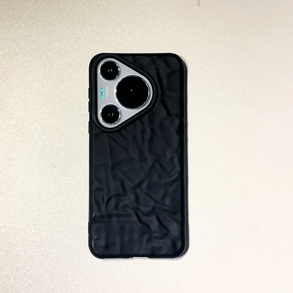 Coque de téléphone à plis 3D noir mat pour Huawei P40 P50 P60 Mate 30 40 50 60 Pro Pura 70 Pro Ultra Honor 50 Soft Cover_voghion.com
