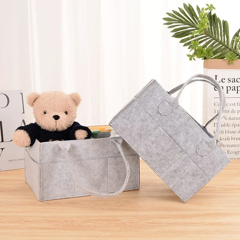Tote Bag For Mommy Baby Diaper Storage Organizer Baby Stroller Tote Basket Felt Fabric Bag Multifunctional Felt Diaper Bags 6