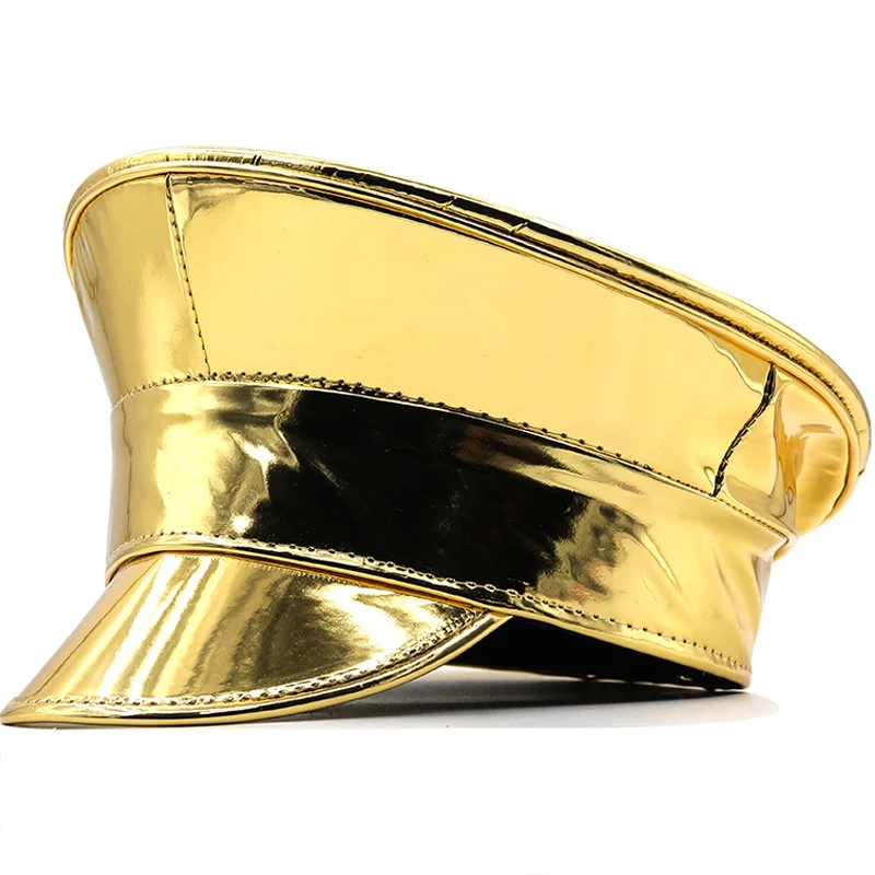 Women Men crocodile Leather Military Hat Germany Officer Visor Cap Army Hat Cortical Police Cap Halloween Party Singer hat