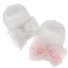 0-6Months Newborn Hospital Cute Knit White Bonnet with Ribbon Bow Baby Girls Boknot Beanie Hat Infant Grosgrain Bowknot Soft Hat 1