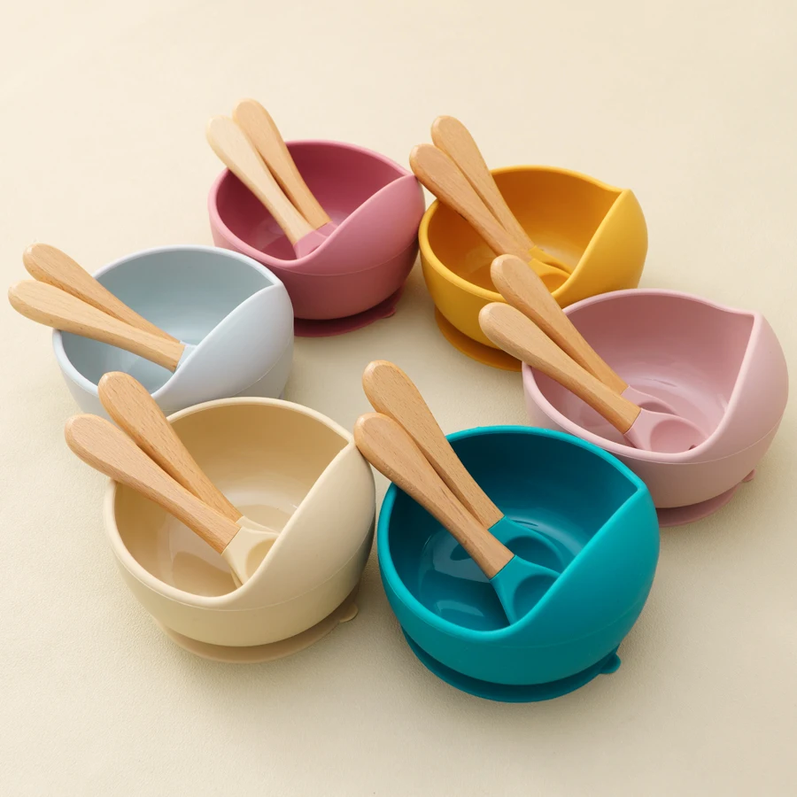 Mamaplan 3PCS Baby Silicone Feeding Set Toddler Suction Bowl Feeding Training Spoon Fork Baby Dishes Plate Accessories silicone meal set silicone feeding set baby tableware set