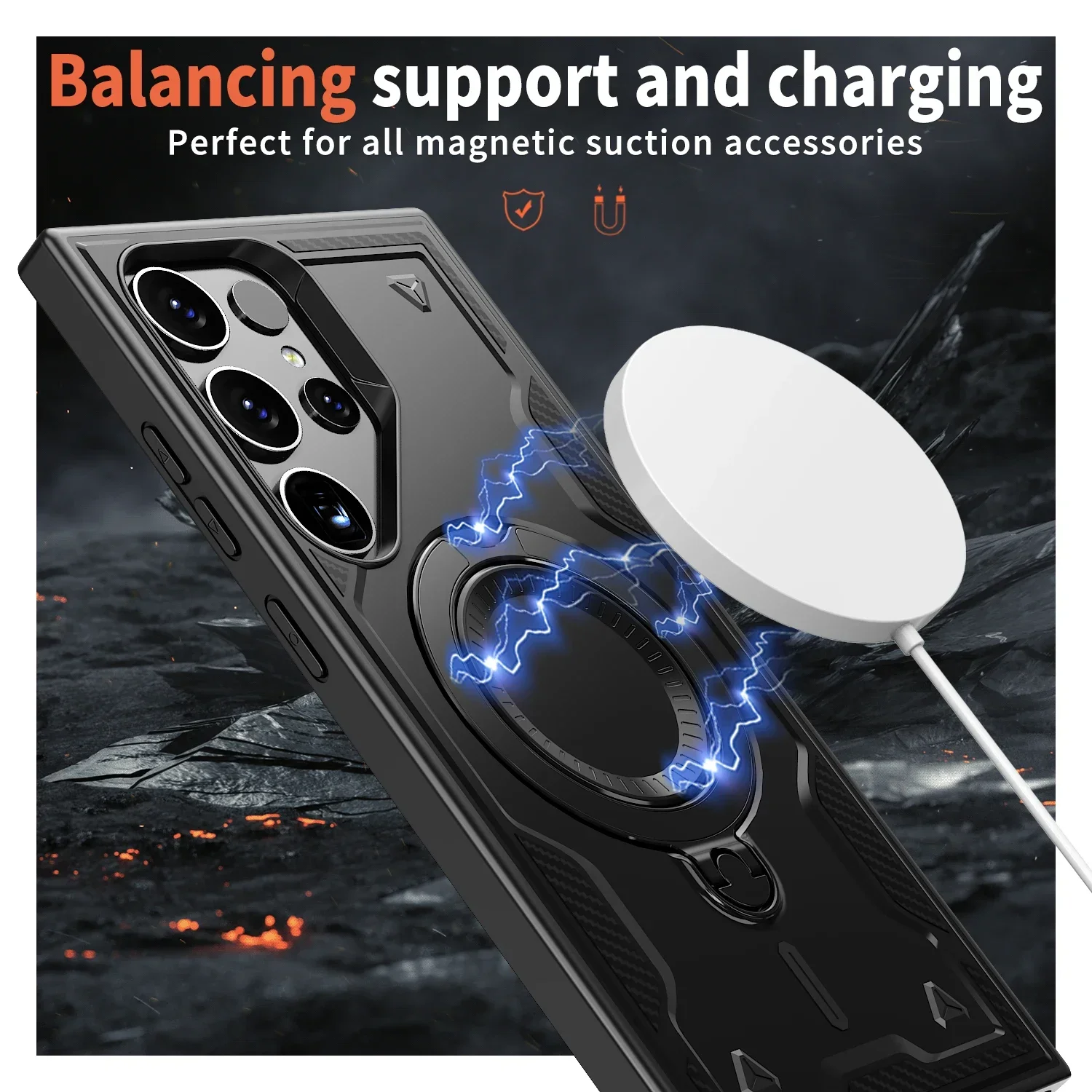 Magnetic Wireless Charging Shockproof Case with 360° Rotating Stand