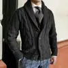 Men's Cardigan Lapel Long Sleeve Twist Texture Button Closure