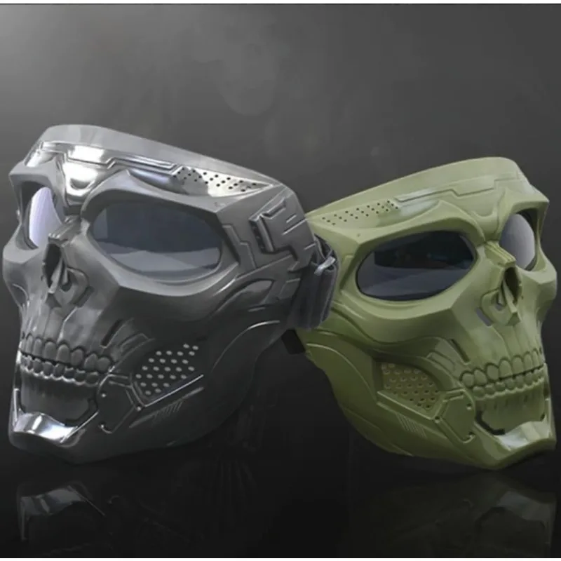 Skull Design Windproof Full Face Mask with Colored Goggles for Halloween and Cosplay