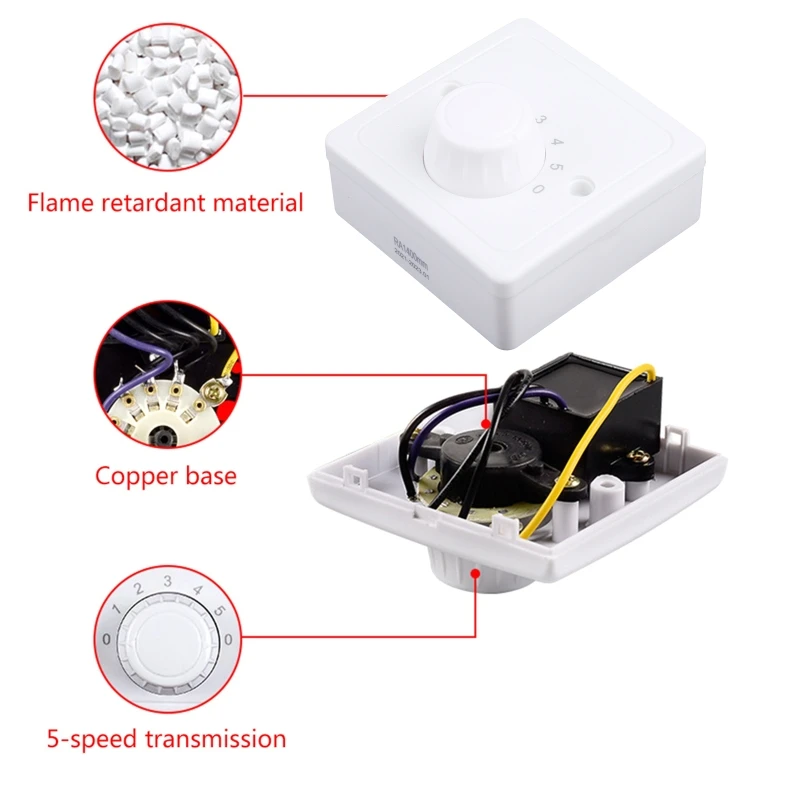 Universal Surface Mounted Ceiling Fan Speed Controller Fan Speed Control Five-speed Electric Fan Square A6HB images - 6