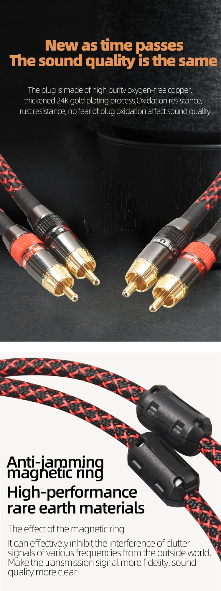 Premium Hi-Fi RCA Audio Cable - High-Quality 4N OFC, Dual Male Connections, Independent Core Shielding