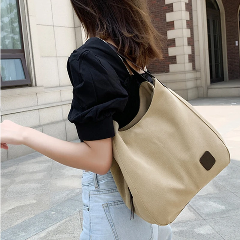 Large Capacity Canvas Shoulder Bag Casual Top-Handle Bag Daily Use
