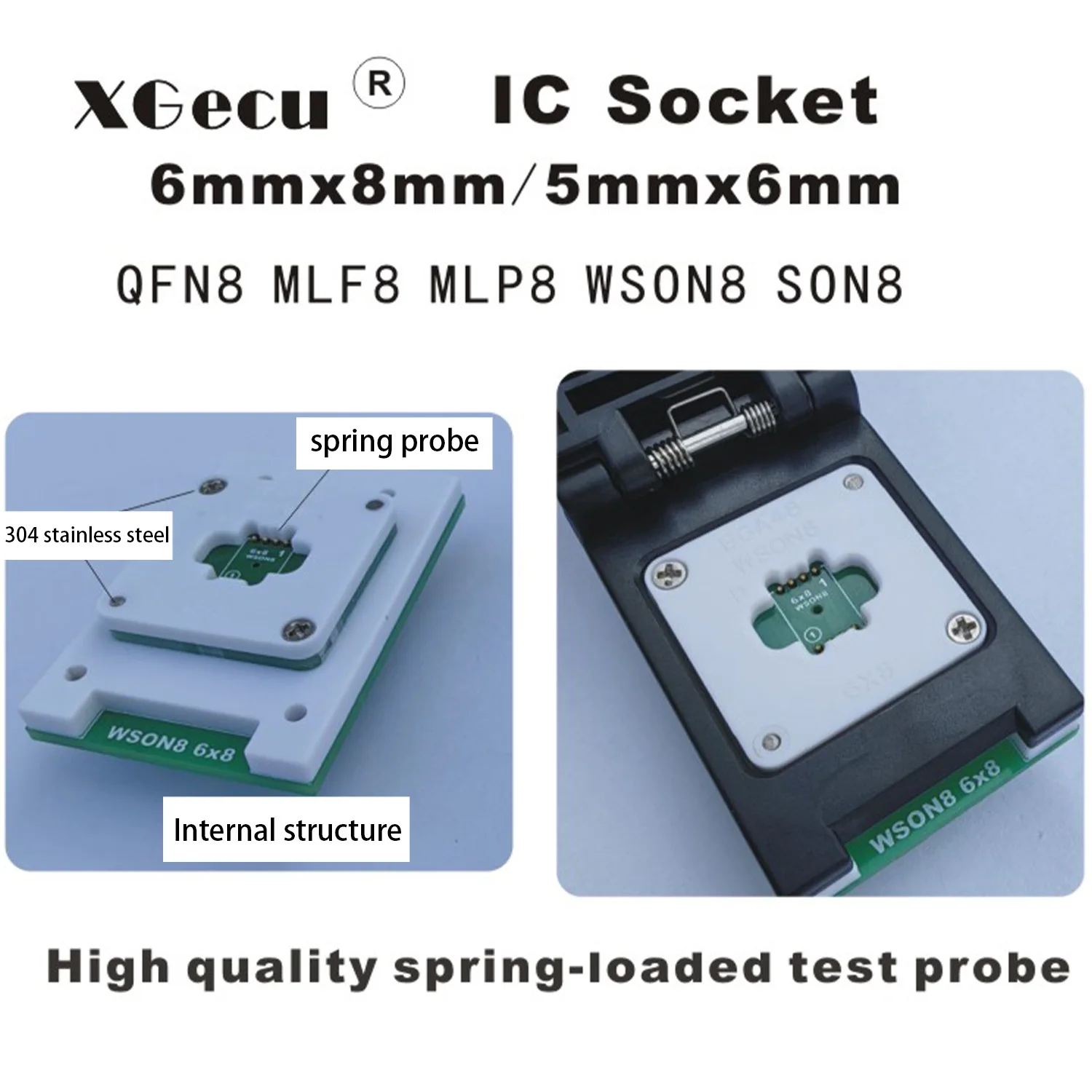 XGecu QFN8 WSON8 DFN8 5X6 or 6X8 IC Socket universal adapter for SPI NAND NOR Flash MLF8 MLP8 SON8 with High-end Spring Probe - 5