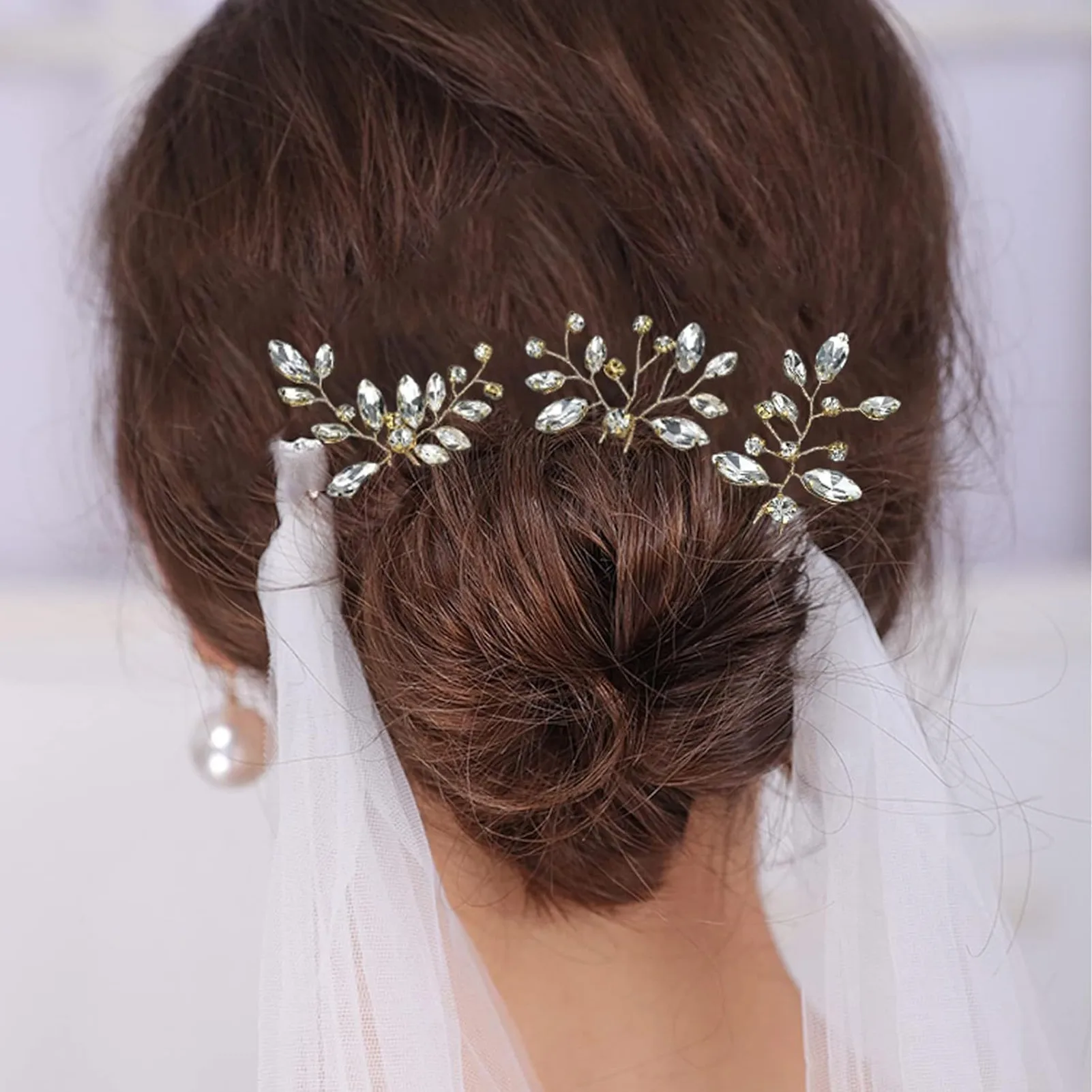 Hair Clip 3Pcs Bridal U-shaped Pin Metal Barrette Clip Hairpins Rhinestone Wedding Hair Accessories