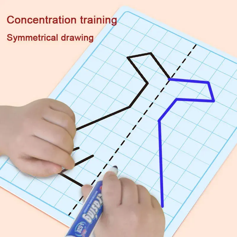 30 page children's grid symmetrical drawing toy focuses on fine motor skills writing and 4-color brush control training drawing 4