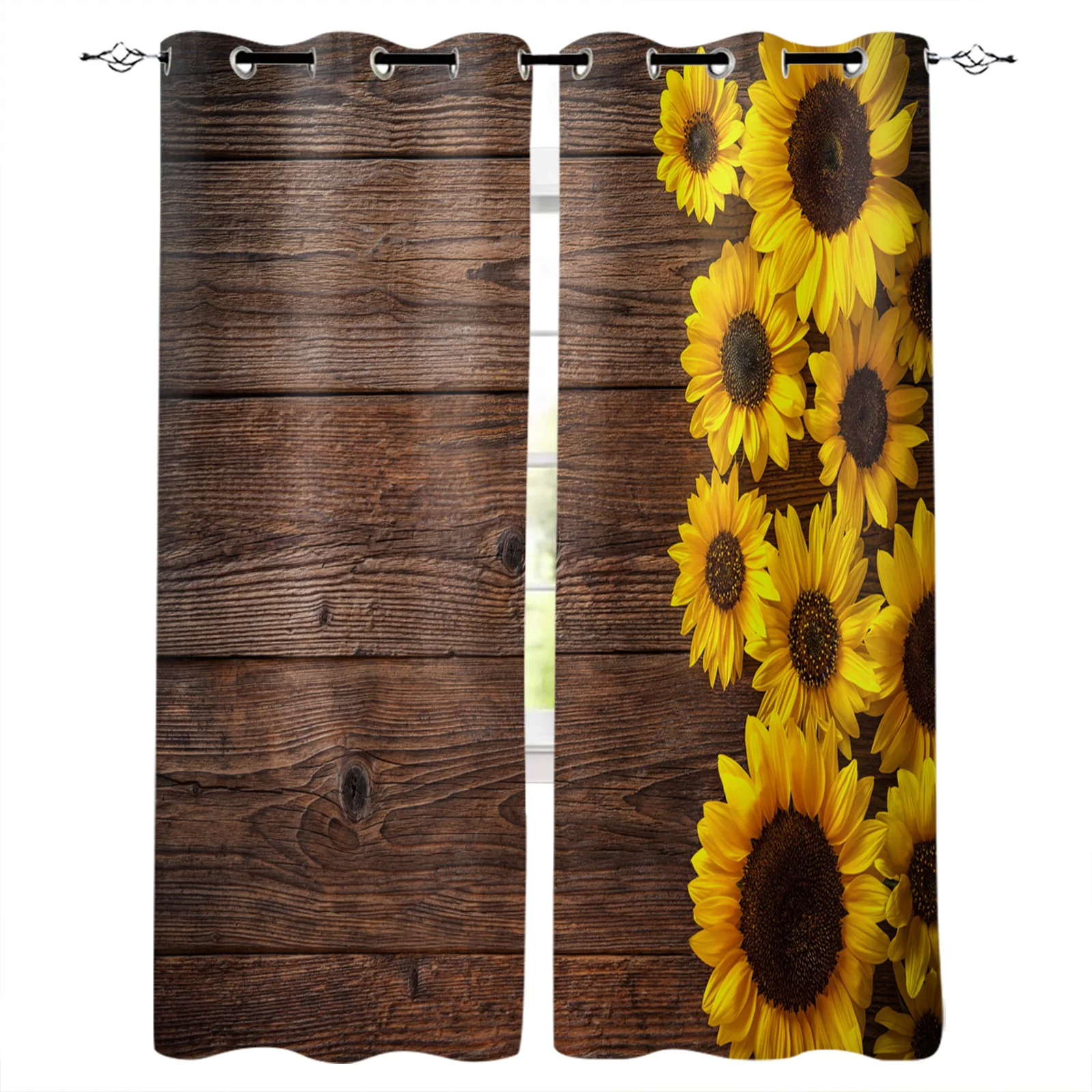 

Wood Plank Sunflower Flowers Blackout Curtains Window Curtains For Bedroom Living Room Decor Window Treatments