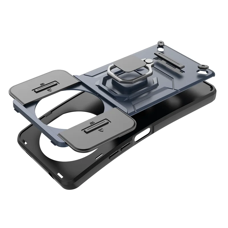 Shockproof Armor Phone Case with Slide Camera Cover and Magnetic Stand Ring
