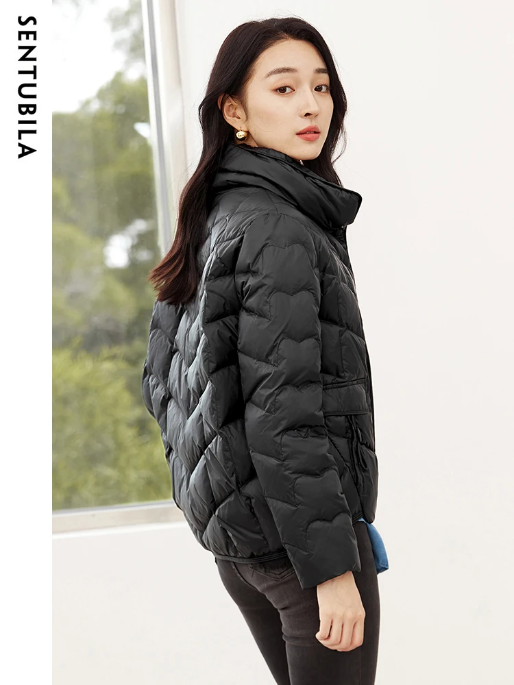 SENTUBILA 2023 Autumn Winter Warm Down Jacket Women 90 White Duck Down Coat Single Breasted Lightweight Crop Jackets W34Y50153