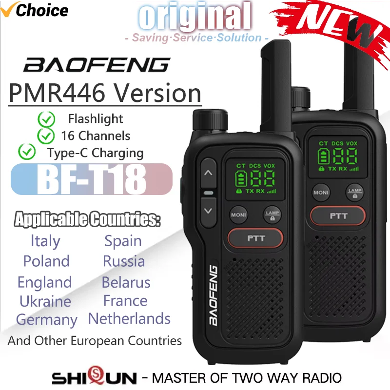BF-T18 Baofeng Walkie Talkie PMR446 446MHz Micro Type-C Charging For European Countries 16Channels Long Range Portable CB Radio 5