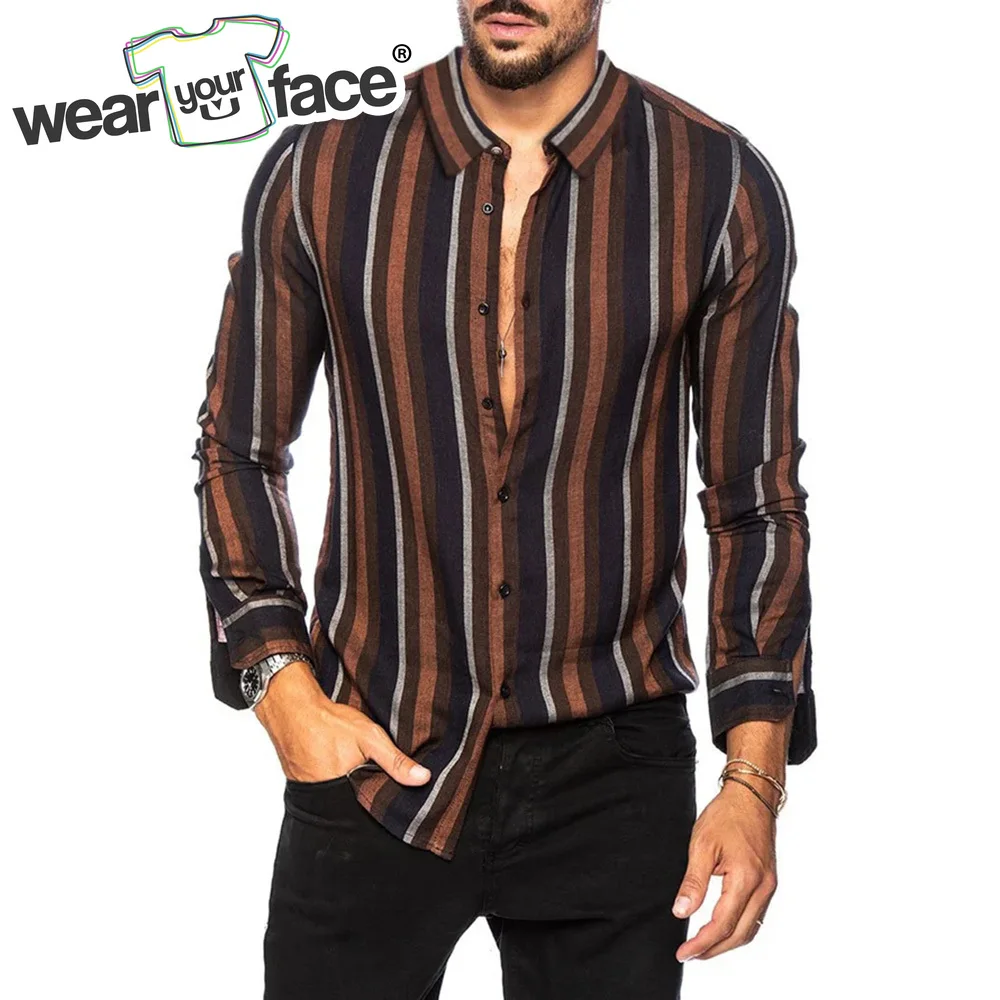 

Slim Stripe Florals Wolf 3D All Over Printed Hawaiian Casual Button Up Dress Shirts Full Sleeve Office Streetwear Men Clothing