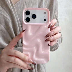 Elegant 3D Glossy Wine Red Wavy Texture Phone Case - iPhone 15 (Pink)