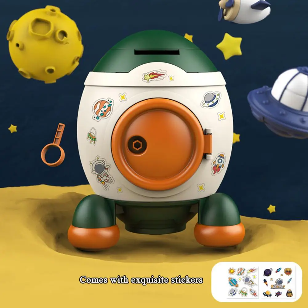 Piggy Bank For Kids Cute Rocket Shape Piggy Bank With Sticker Key Unlock Money Saving Box For Boys Girls Birthday Gifts
