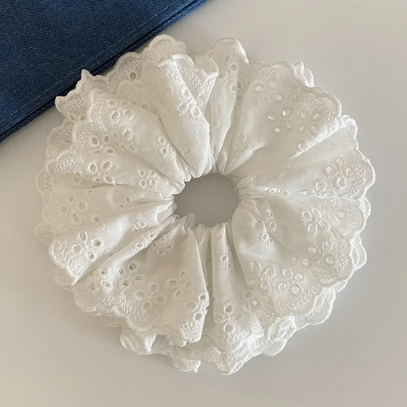 Scrunchies in pizzo oversize per le donne Fasce elastiche per capelli Supporti per coda di cavallo Cravatta per capelli solidi Elastici per capelli Accessori per capelli da donna - immagine 4