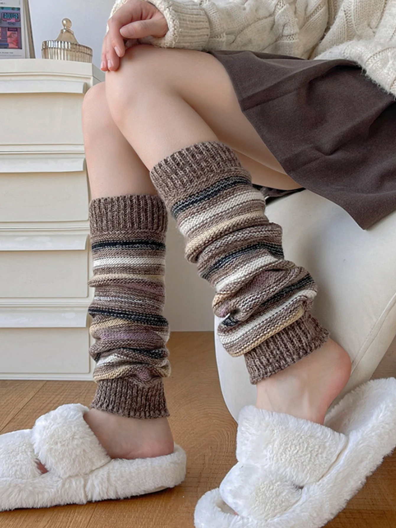1 Pairs Women's Winter Knitting Leg Warmer, Breathable Loose Warm Streetwear Casual Boots Cuffs Cover For Daily Wear Leg sleeves
