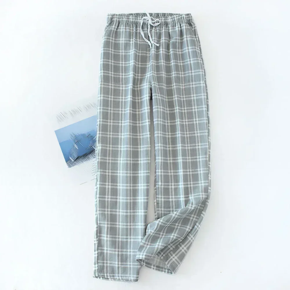 Trousers Pants Comfortable Sleepwear Soft Casual Cotton Elastic Waist Lace- Up Loose Mens Pajama Pant Pants Plaid
