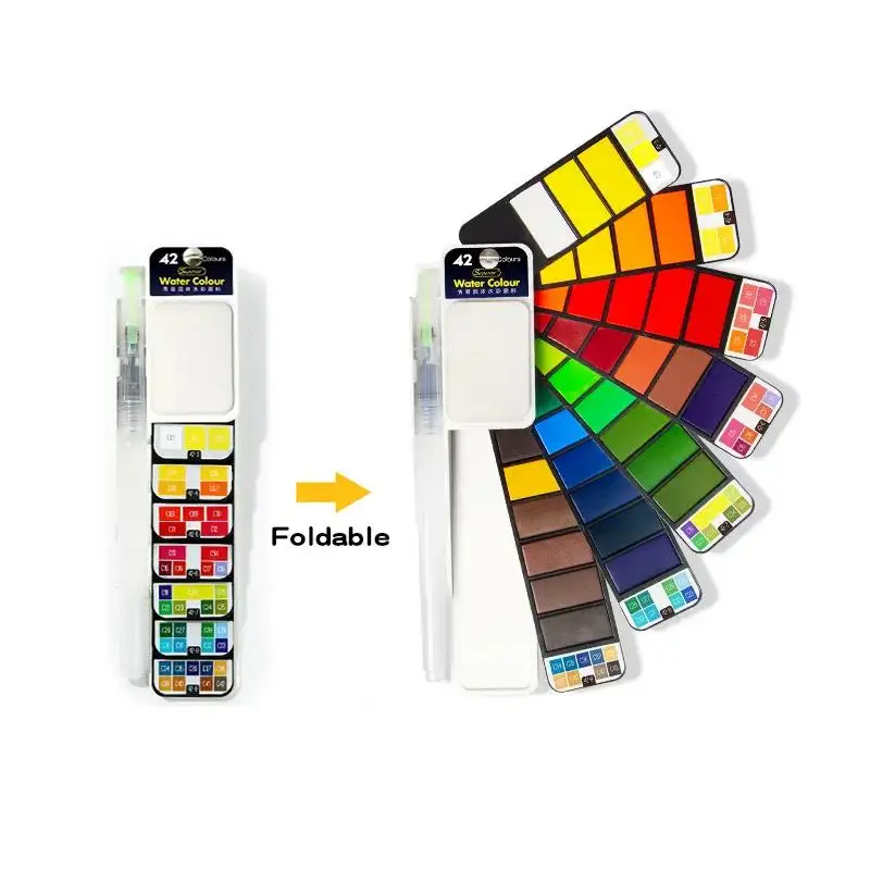 Superior 42 Colors Solid watercolor pigment painting set, washable pigment, art specific beginner's mini portable pigment