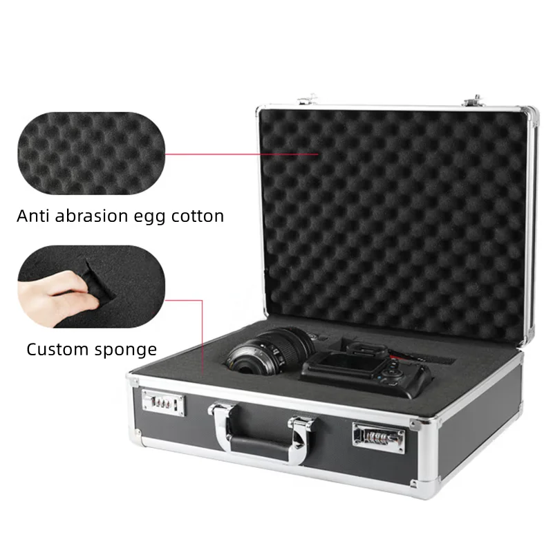 

Aluminum alloy Tool Box Portable Password ToolBox Safety Equipment Toolbox Instrument Hard Case Storage Box Suitcase w/Sponge