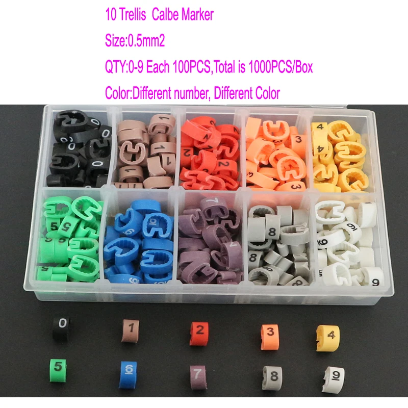 EC-0/1/2/3/5 Plastic 10 Trellis Kits Cable Wire Markers 0 to 9 10 Number  Colorful Tube Size 0.75/1.5/2.5/4.0/6/10mm2 Sqmm