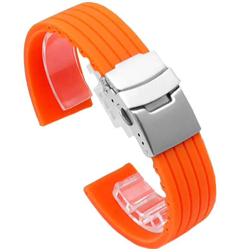 Luxurious Silicone Rubber Watch Strap with Deployment Buckle