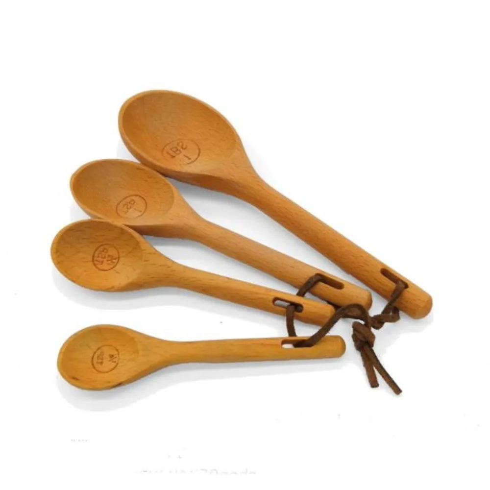 4Pcs/Set Beech Wood Measuring Spoons Set Kitchen Cook Tea Measuring Spoon  Wooden Baking Tool