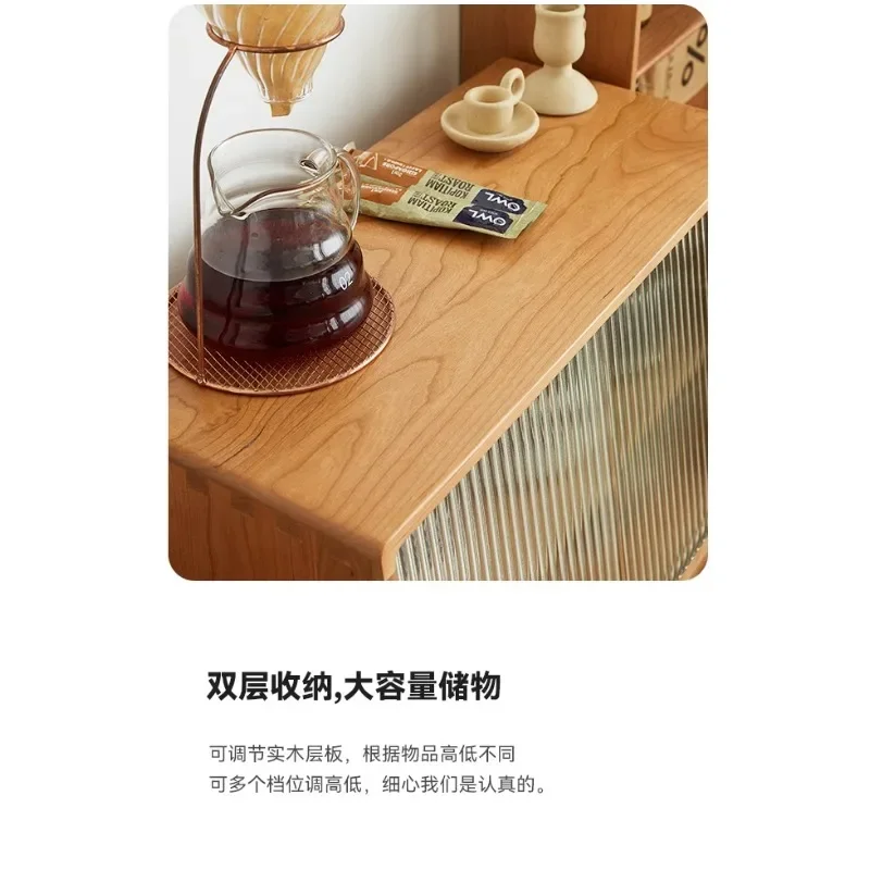 Cherry wood storage cabinet Solid wood light luxury household Japanese dining side cabinet Countertop locker Coffee cup display 6
