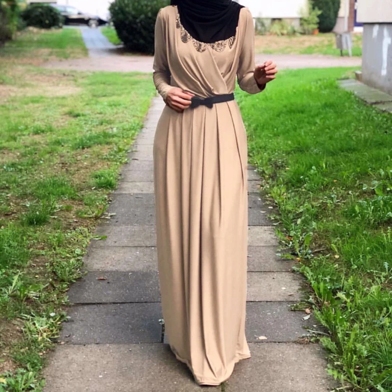 2022 New Ramadan Solid Color Modest Abayas One Piece Prayer Islam Clothing Eid Mubarak Dress Muslim Woman Dress Women Jalabiya