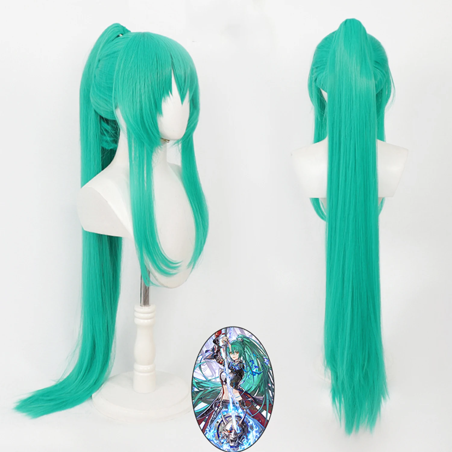 Arknights-Inspired Green Synthetic Wig with Bangs for Anime Events
