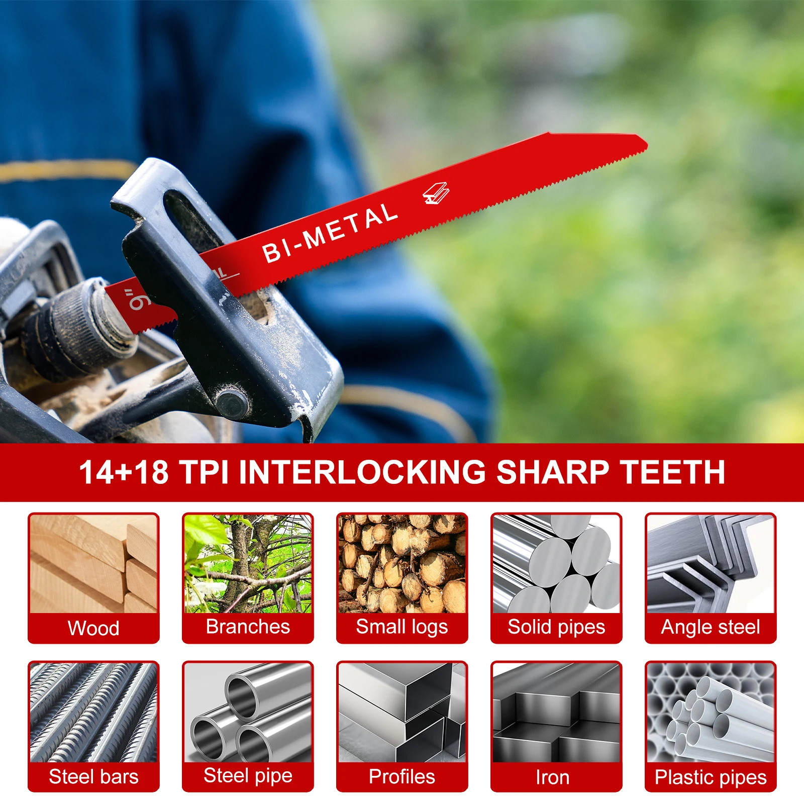 25 Pcs Reciprocating Saw Blade 9 inch 14/18 TPI Bi Metal Pruning Saws Blades High Speed Steel Wood Cutting Saws Blades for Wood