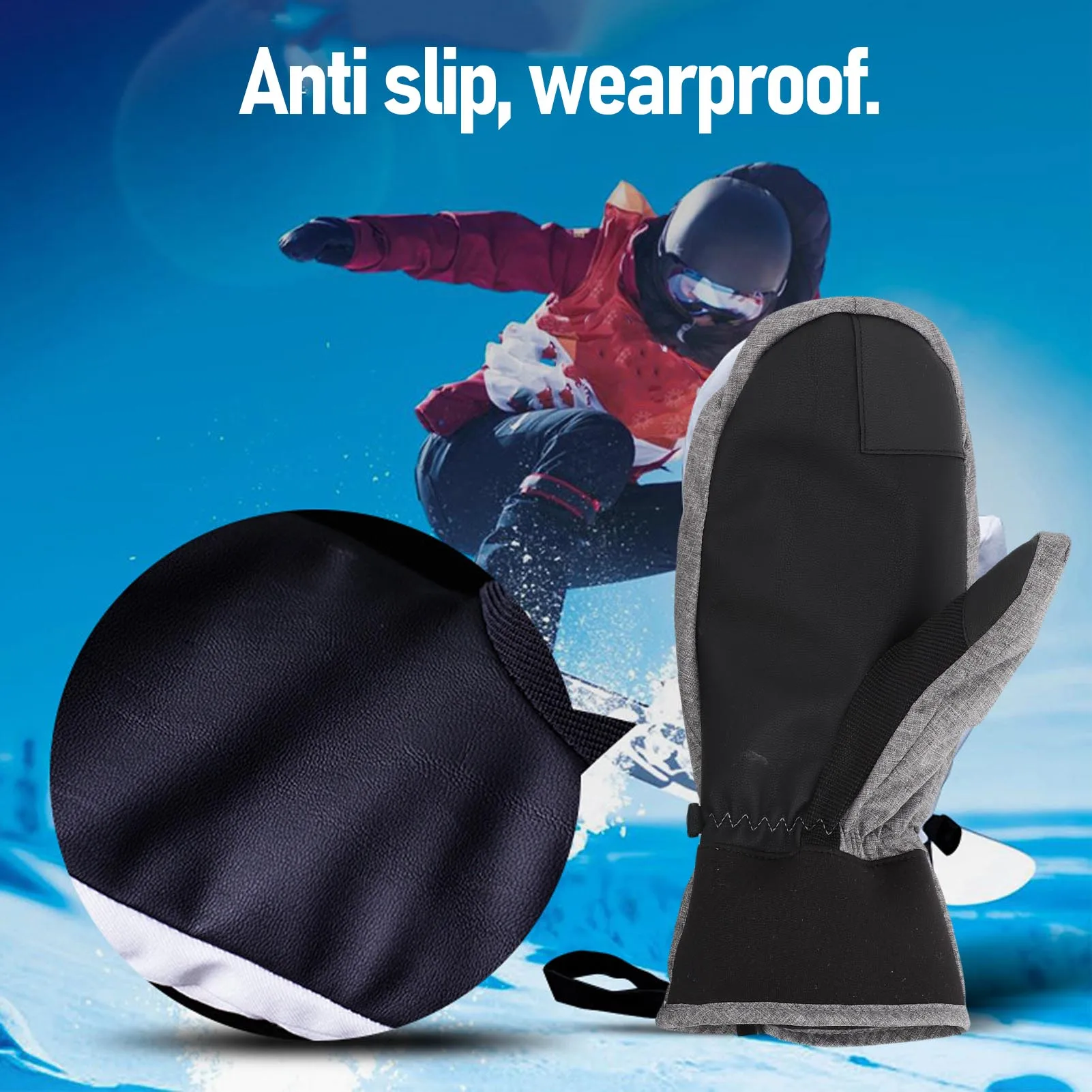 1 Pair Ski Mittens Grey Watertight  Warm Snowboarding Mittens Inner 5 Fingers for Outdoor Activities Ski Mittens