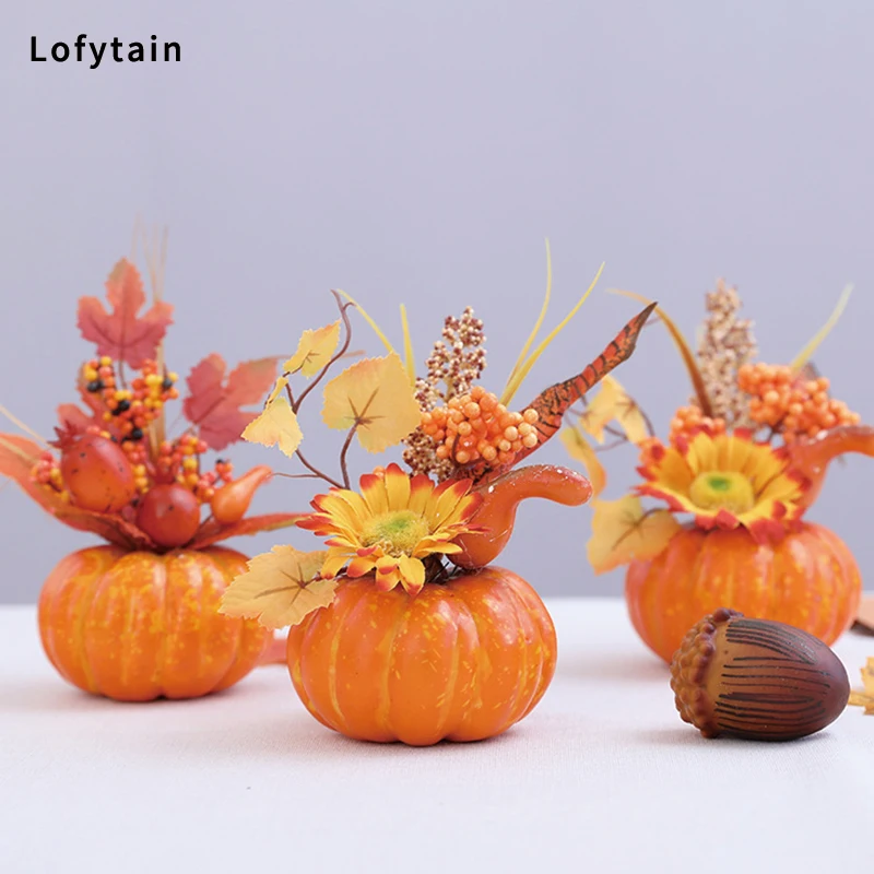 

Lofytain Autumn Harvest Artificial Pumpkin Sunflower Ornament Realistic Flower Halloween Decoration Party Fall Decor Props