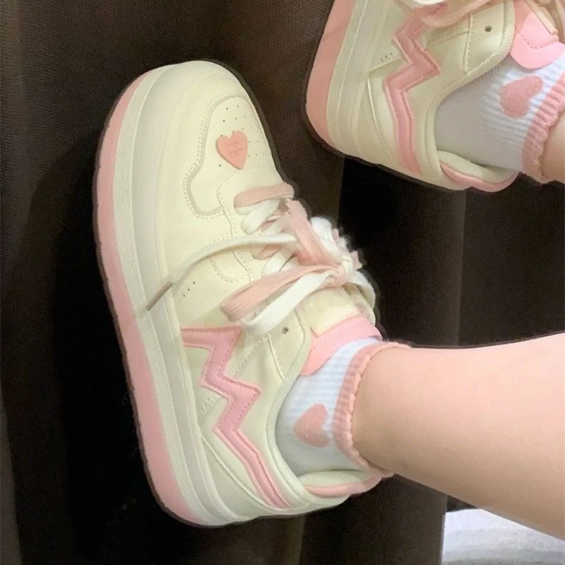 

Casual Lolita Women's Sneakers Vulcanize Sports Shoes Lolita Kawaii Pink Love Canvas Platform Running Flat Korean Fashion Basket