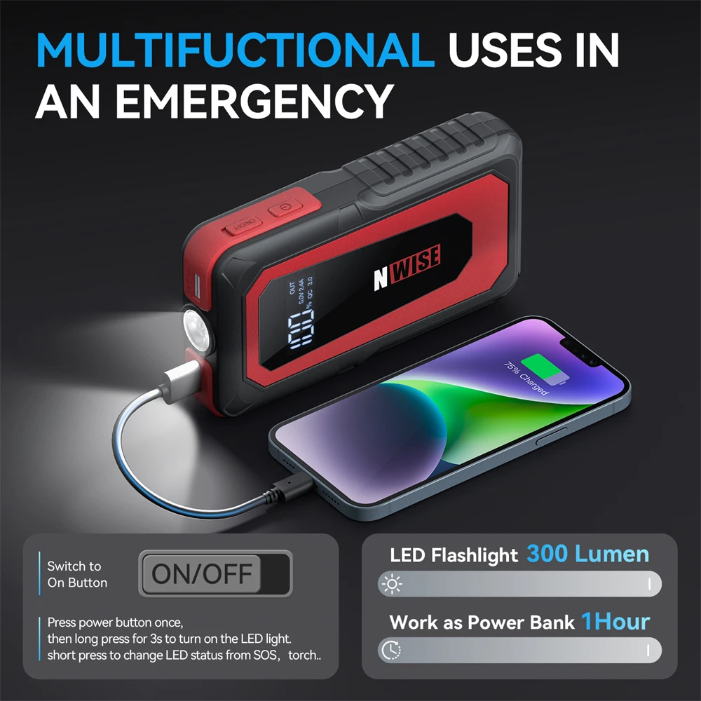 2000A Car Jump Starter Power Bank Portable Emergency Starter Battery Charger Auto Booster for 12V Jump Car Jump Starter Jump Starter