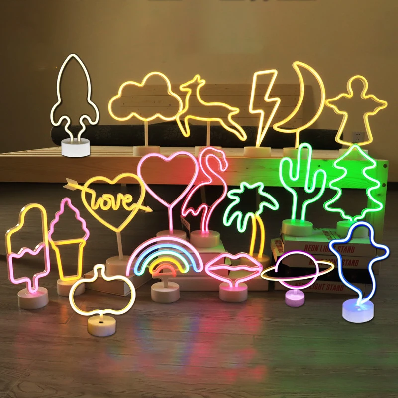 USB Neon Light Flamingo Shaped Sign Neon Moon Lights Lighting Wall Decor  Led Lights For Wedding