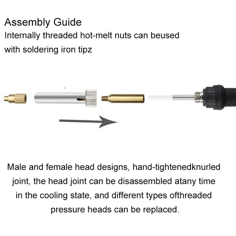 Heat Insert Nut Iron Tip TS100 Soldering Iron Tip Insert Internal Thread Head M2-M8 Brass Hot Melt Insert Nut Insertion Kit image 2