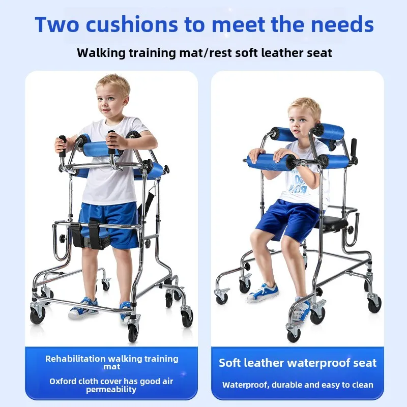 Adjustable Height Upright Walker with Seat and Brakes Kids Walking Aid for Disabled Hemiplegia Stroke Eight Wheeled Walking Aids