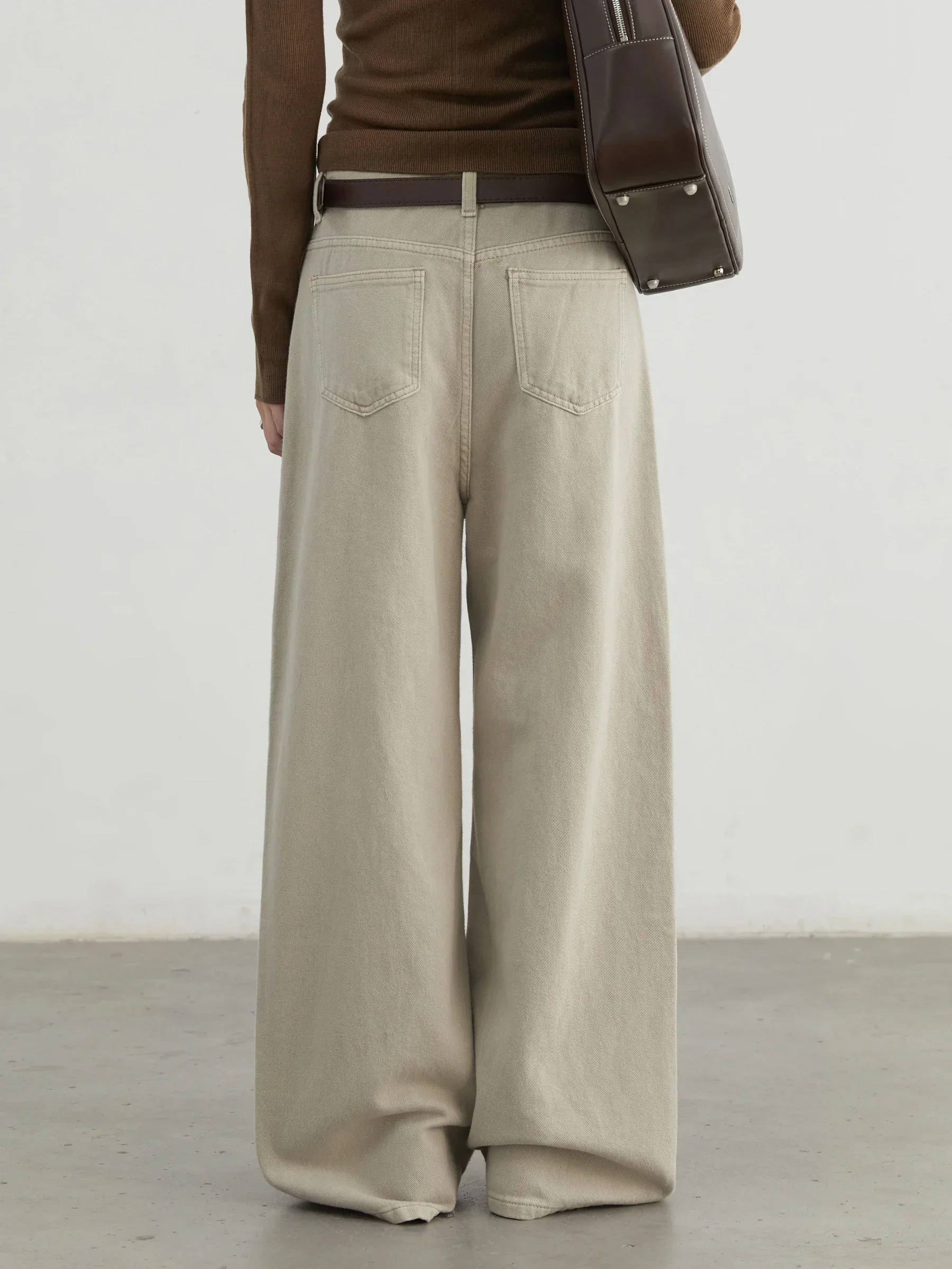 CHIC VEN Women Pants Cotton Loose High Waisted Slim Straight Leg Female Jeans Casual Wide Leg Trousers Autumn Winter 2024 4