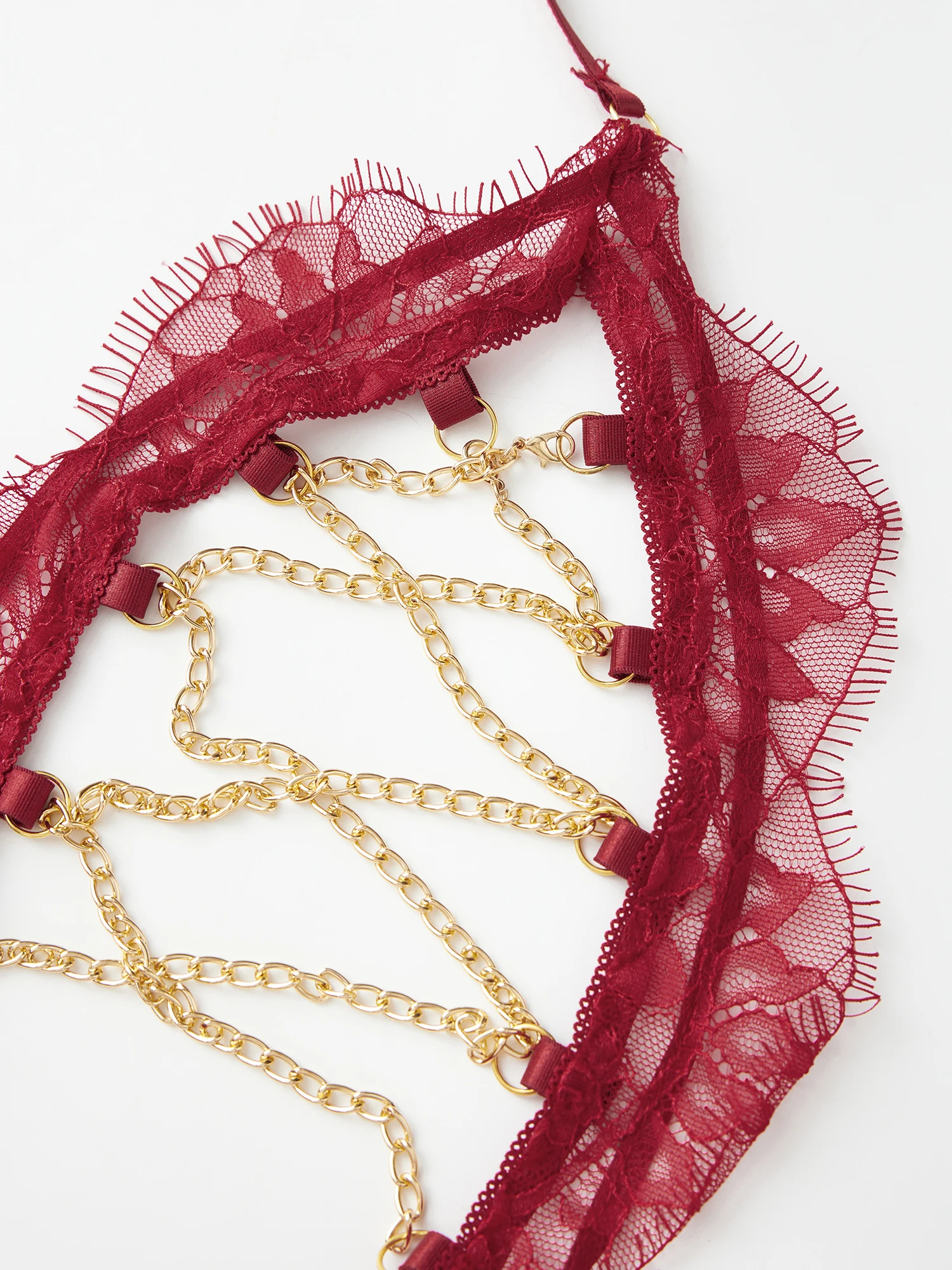 Seductive Lace Teddy with Halter Neck and Metal Chain Detail for Women s Erotic Cosplay Lingerie Collection